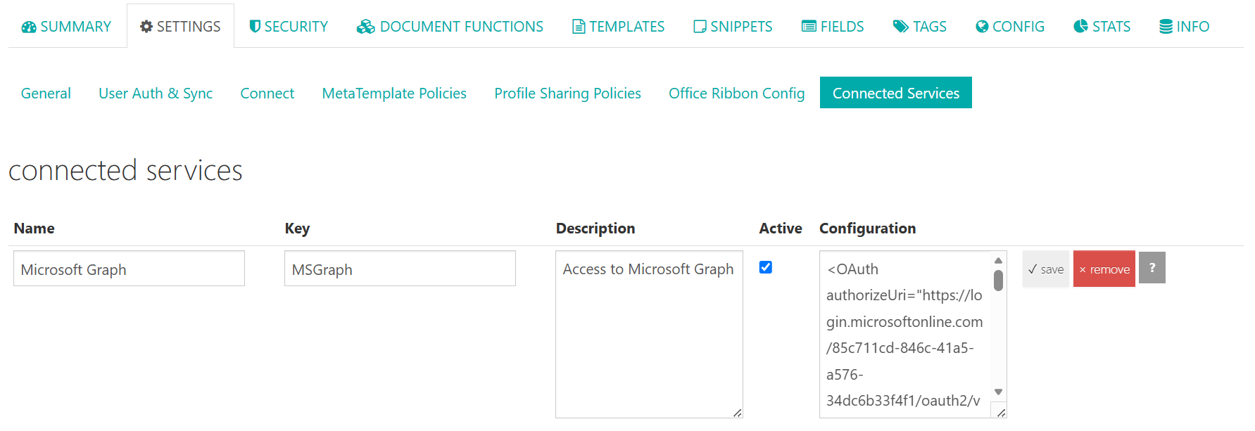 Connected Services in the DataSource Admin (Settings → Connected Services)